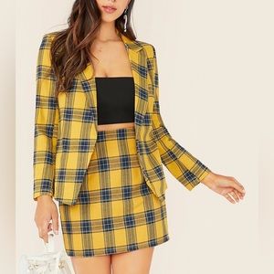Clueless Yellow Black Tartan School Girl 90's 2 Piece Skirt Jacket Size Medium